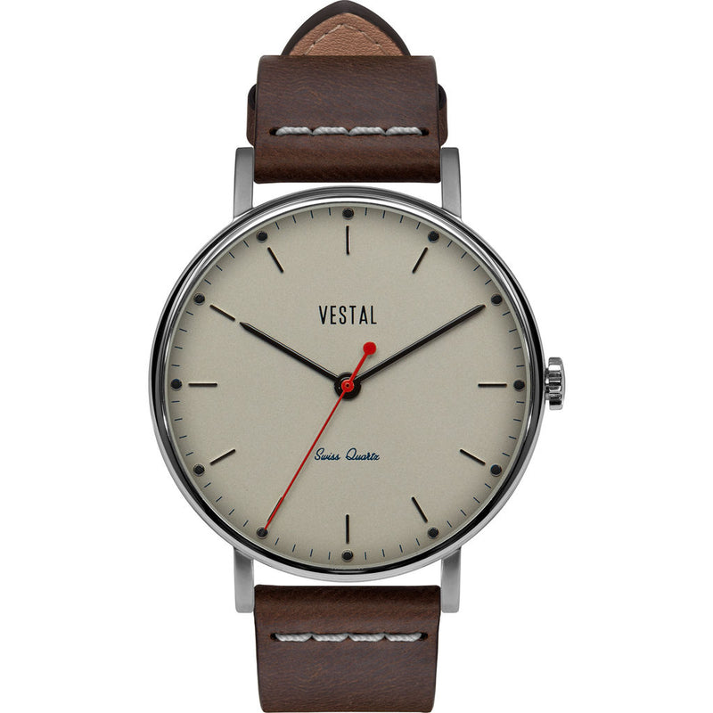 Vestal The Sophisticate Italian Leather Watch | Dark Brown/Silver/Metallic White