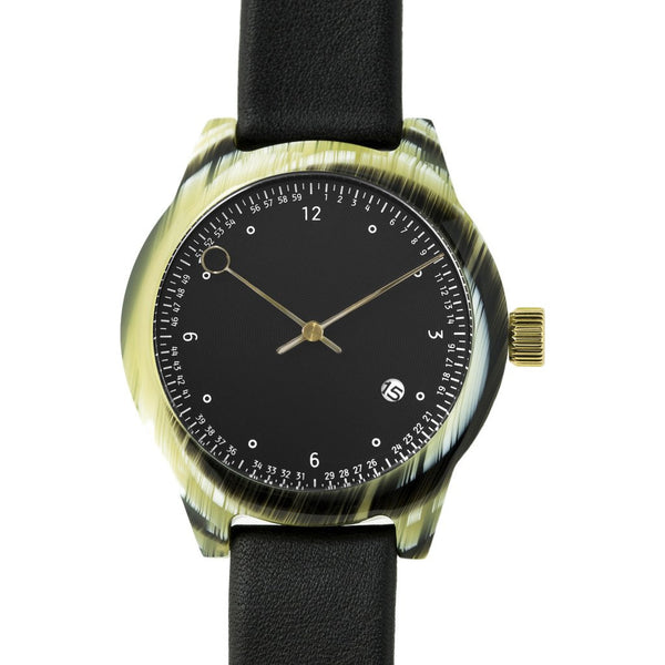 squarestreet SQ03 Minuteman Two Hand Black Watch | Horn/Black Leather SQ03 B-12