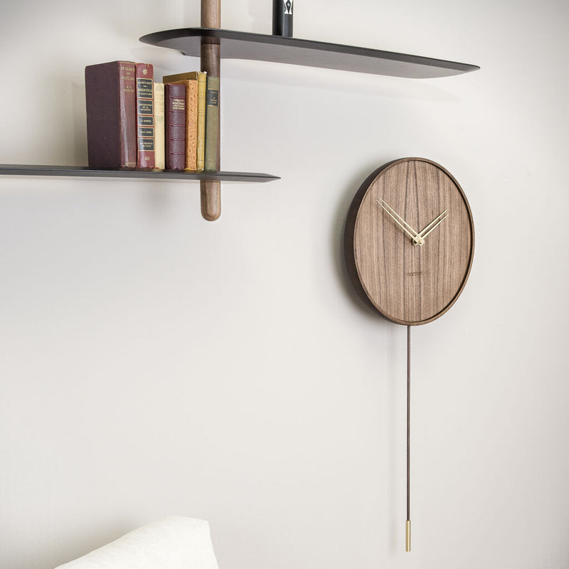 Nomon Swing I Classic Pendulum Clock | Walnut Finished Alder Wood/Chromed Brass