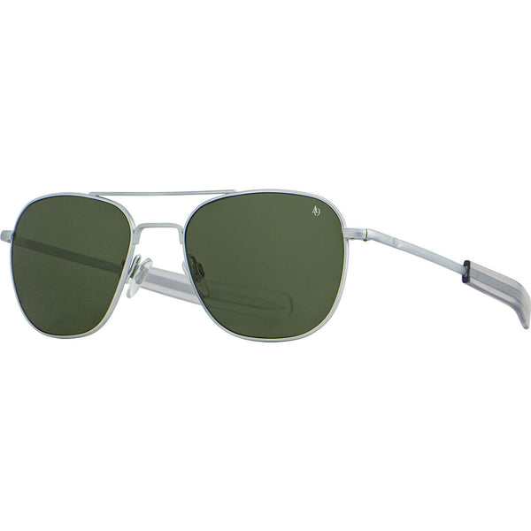 American Optical Small Original Pilot Sunglasses Bayonet | Matte Silver/Polarized Glass Green