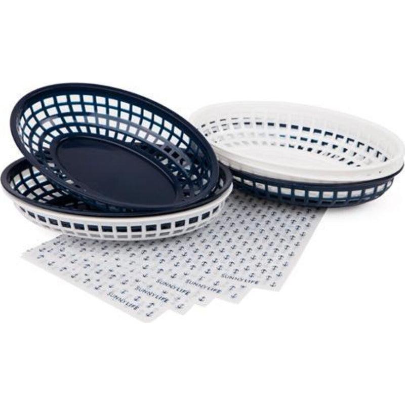 Sunnylife BBQ Baskets & Papers 6 Set | Medieval Blue/White