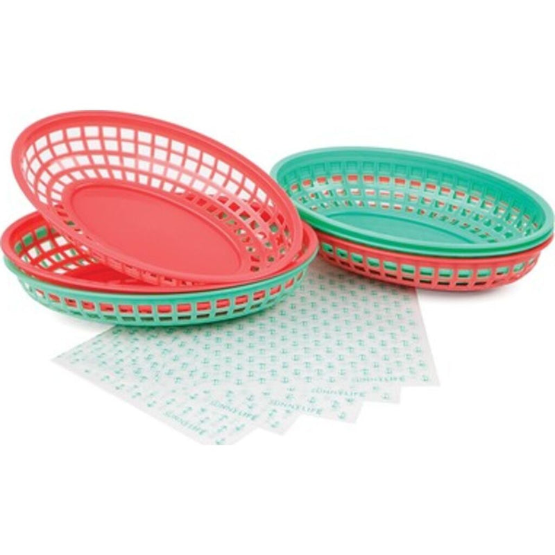 Sunnylife BBQ Baskets & Papers 6 Set | Biscay Green/Hot Coral