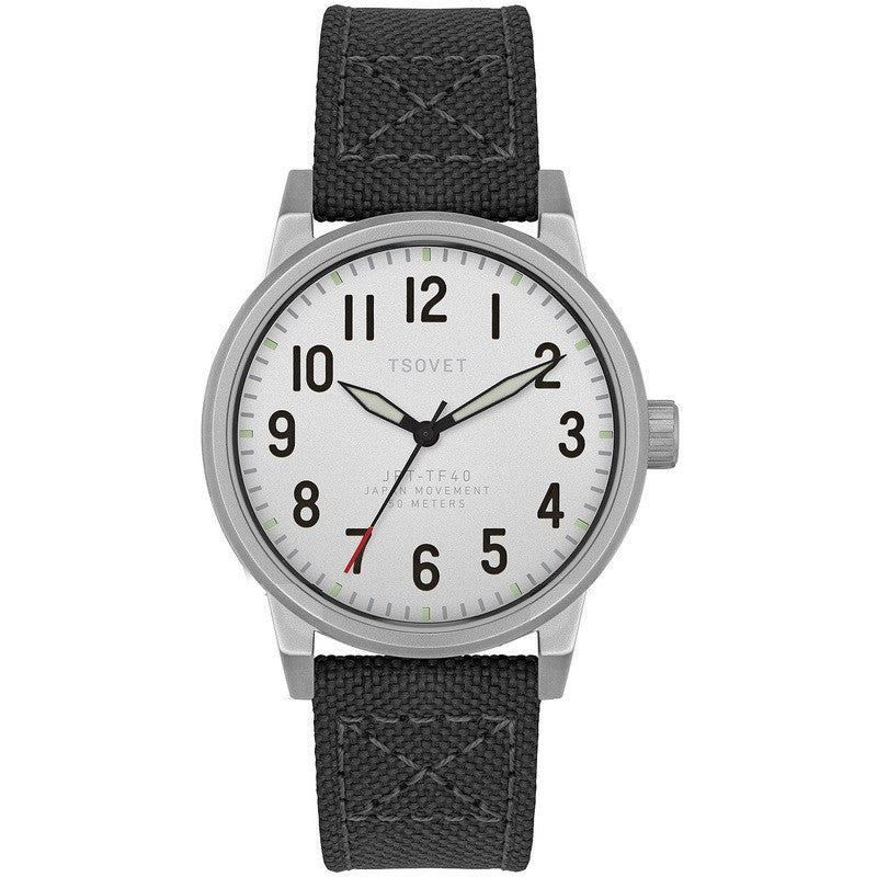 Tsovet JPT-TF40 Japan Quartz Steel & Matte Silver Watch | Black Canvas