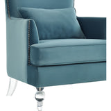 TOV Furniture Bristol Velvet Chair with Lucite Legs | Sea Blue- TOV-A139