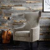 TOV Furniture Gramercy Embroidered Linen Wing Chair | Beige- TOV-A36