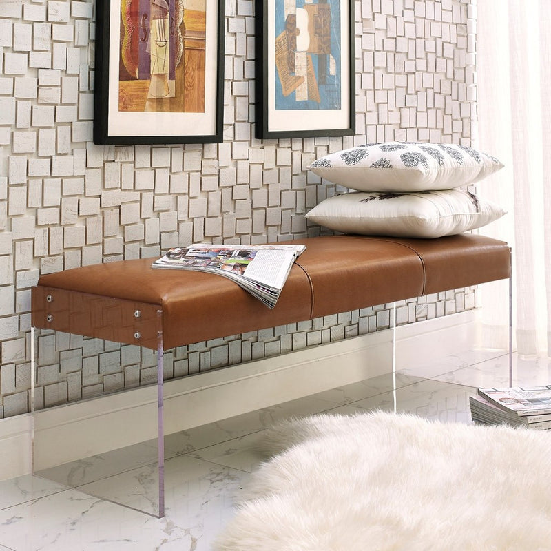 TOV Furniture Envy Leather/Acrylic Bench | Brown TOV-O28