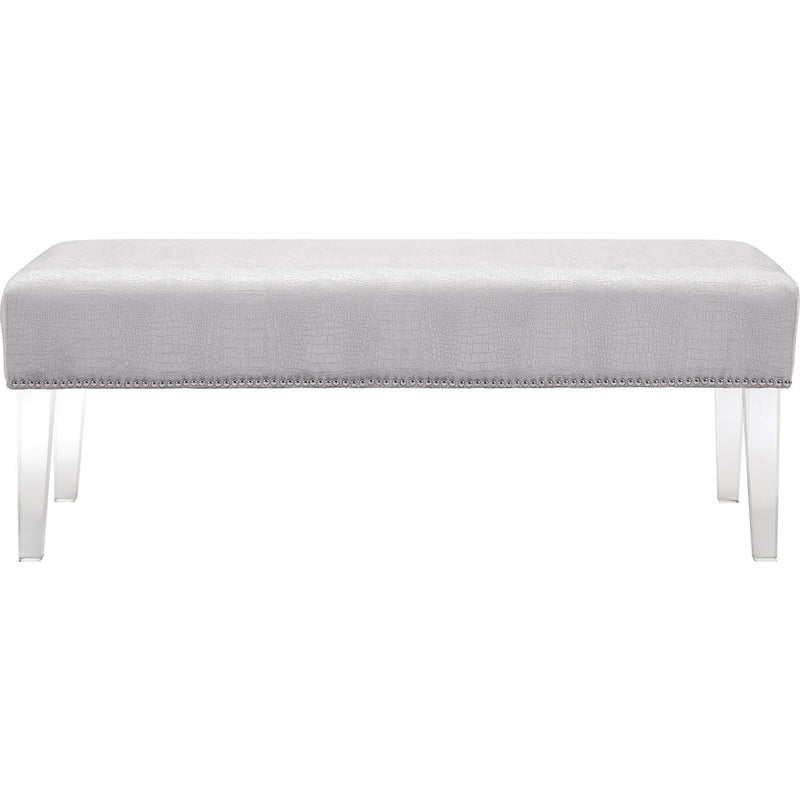 TOV Furniture Stella Croc Velvet Acrylic Bench | Silver TOV-O30
