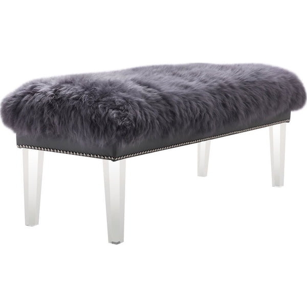 TOV Furniture Luxe Sheepskin Lucite Bench | Grey TOV-O76