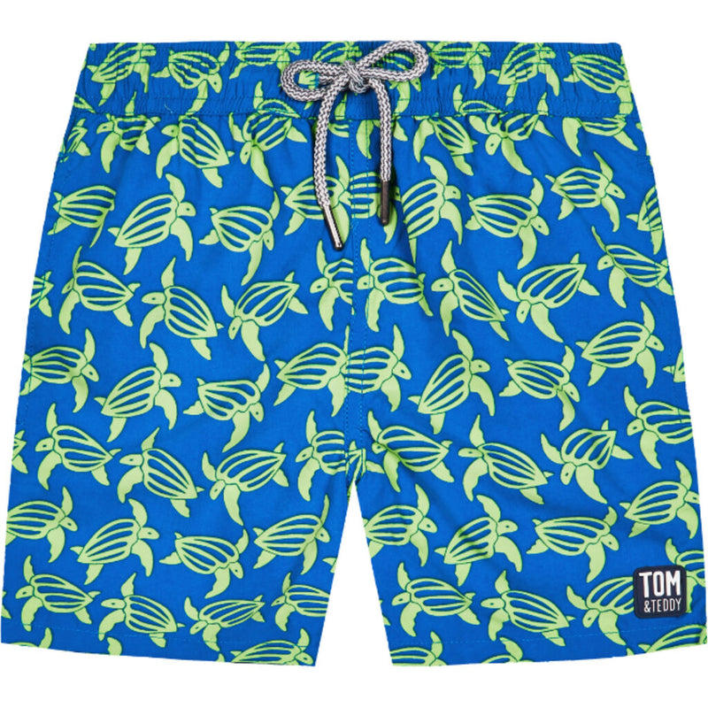 Tom & Teddy Men's Turtle Shorts | Blue & Lime 