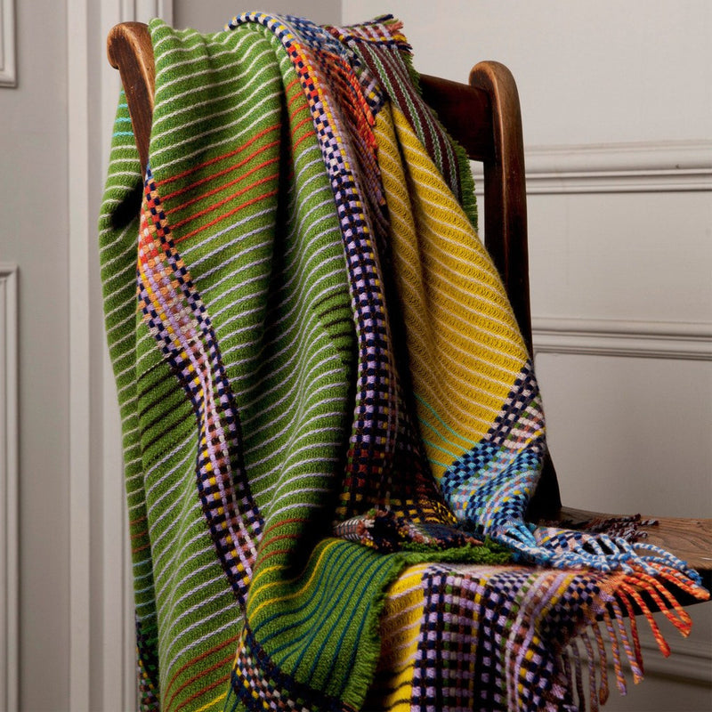 Wallace Sewell Eden Small Lambswool Pinstripe Throw | Multi-Green