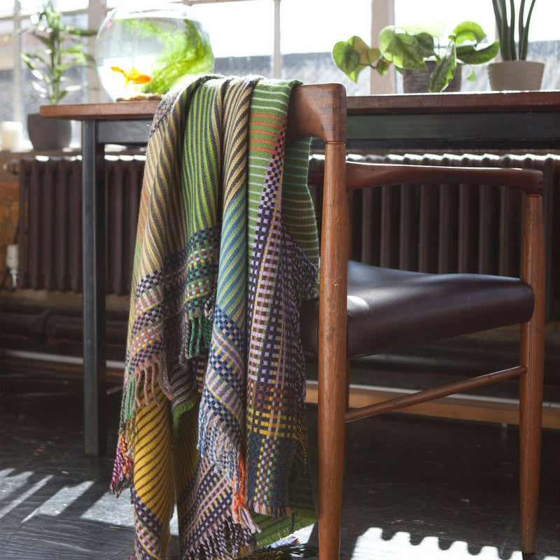 Wallace Sewell Eden Small Lambswool Pinstripe Throw | Multi-Green