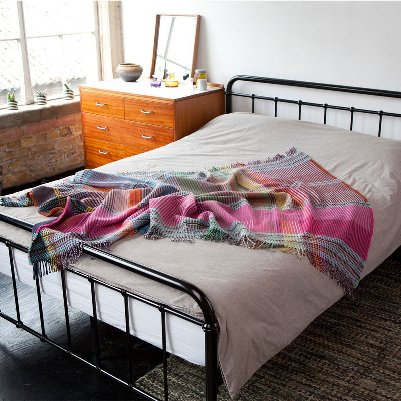 Wallace Sewell Emmeline Small Lambswool Pinstripe Throw | Multi-Pink