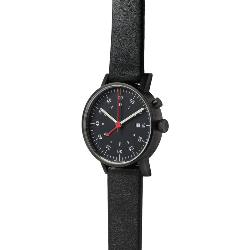 VOID V03A Round Alarm Black Watch | Black Leather V03A-BL/BL/BL