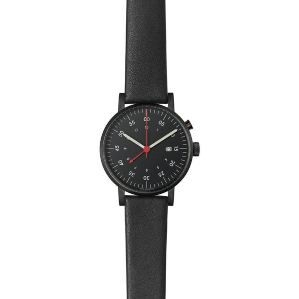 VOID V03A Round Alarm Black Watch | Black Leather V03A-BL/BL/BL