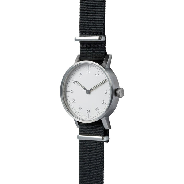 VOID V03B Brushed Round Basic White Watch | Black Nylon V03B-BR/BL/WH