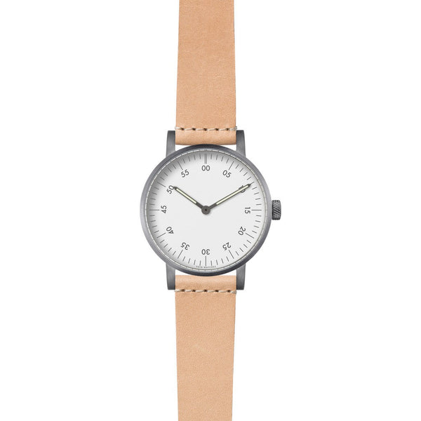 VOID V03B Brushed Round Basic White Watch | Natural Tan Leather V03B-BR/TN/WH