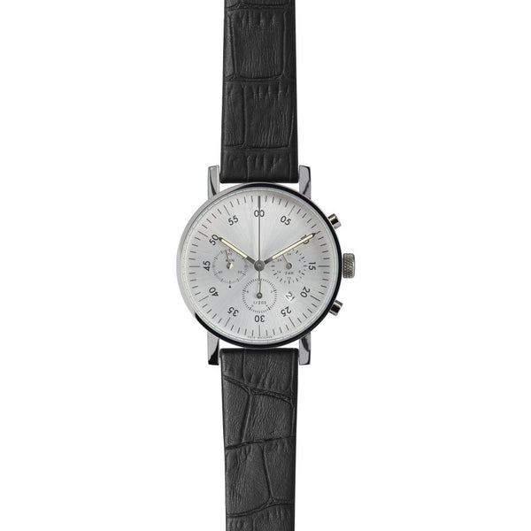 VOID V03C Polished Round Chronograph Silver Watch | Croco Noir Leather V03C-PO/CN/SV