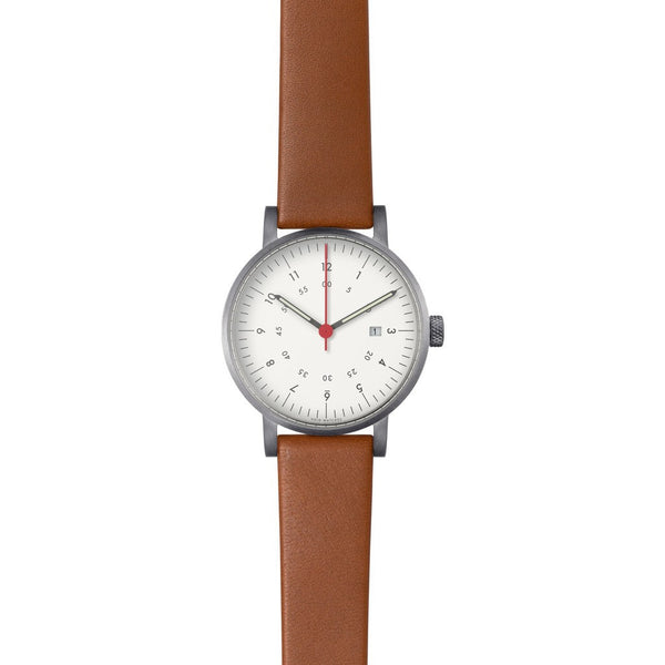 VOID V03D Brushed Round Date White Watch | Light Brown Leather V03D-BR/LB/WH