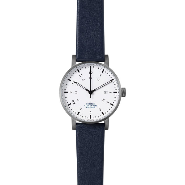 VOID V03D Stockholm Brushed Round White Watch| Royal Blue Leather