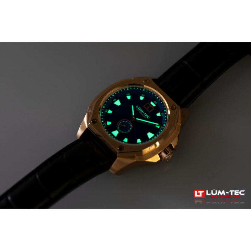 Lum-Tec V13 18K Gold PVD Coated Watch - Black Croc Leather Strap