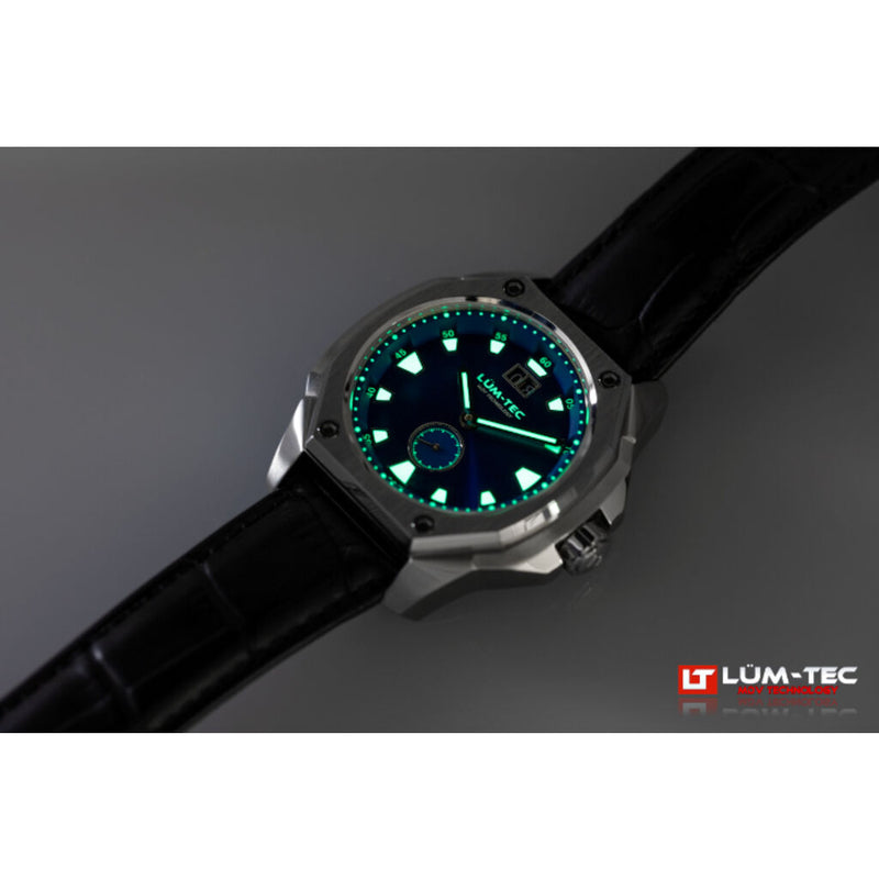 Lum-Tec V8 Big Date Watch - Black Croc Leather Strap