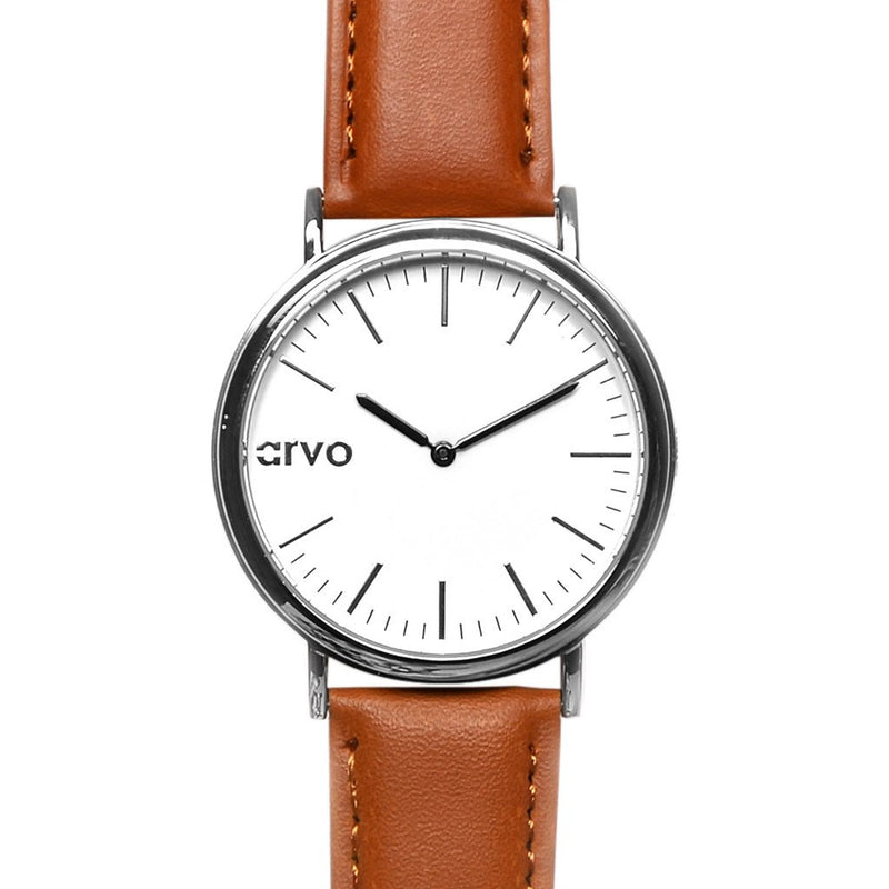 Arvo White Time Sawyer Watch | Silver/Brown WTSSCBR