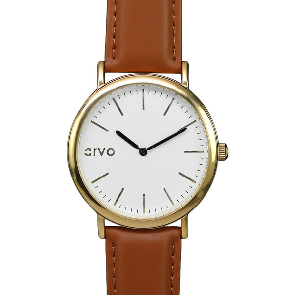 Arvo White Time Sawyer Watch | Gold/Brown WTSBR