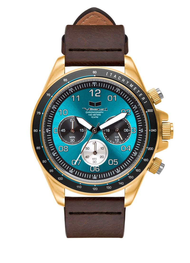 Vestal ZR-2 Italian Leather Watch | Dark Brown/Gold/Teal