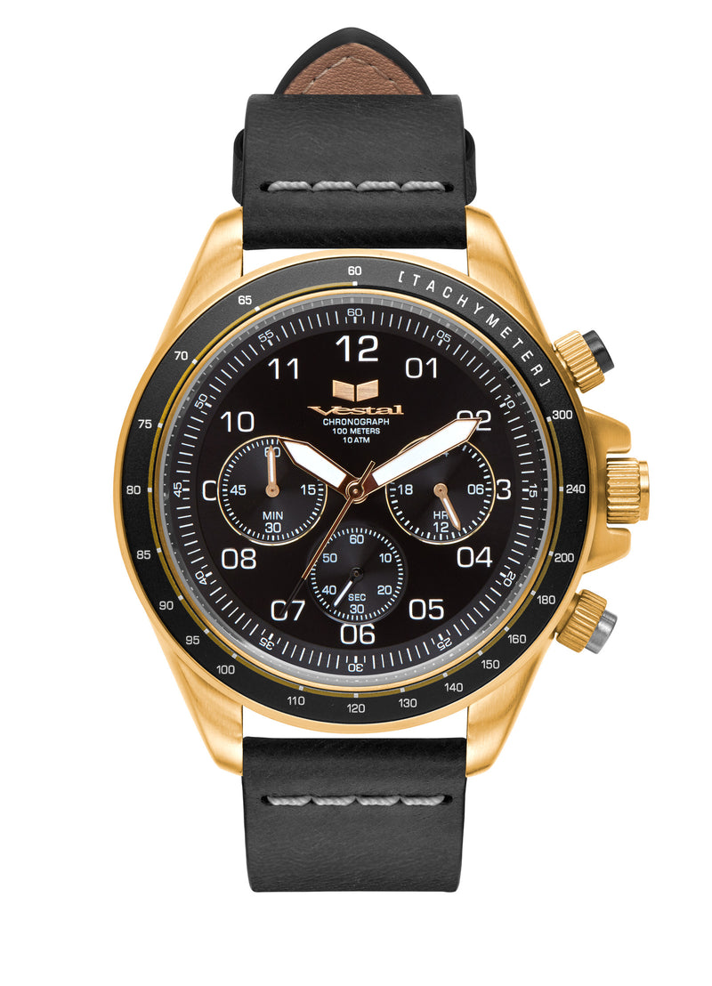 Vestal ZR-2 Italian Leather Watch | Black/Gold/Black