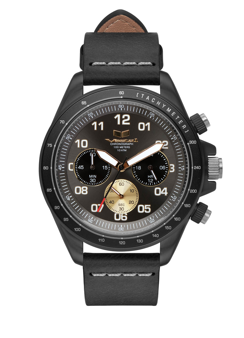 Vestal ZR-2 Italian Leather Watch | Black/Gun-Gold