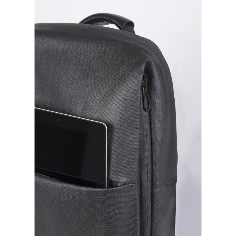 Cote&Ciel Rhine Coated Canvas & Leather Backpack | Black