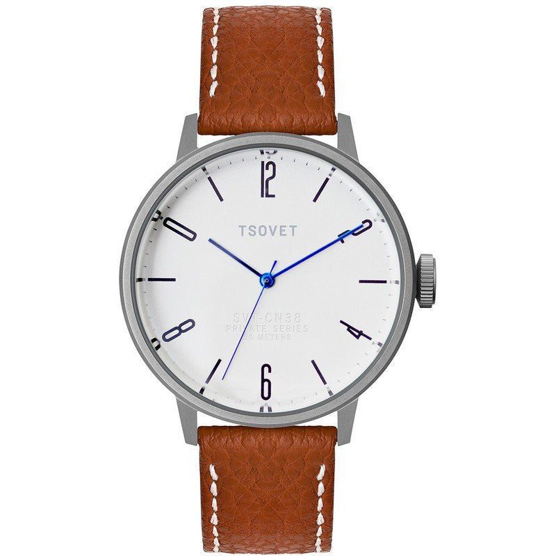 Tsovet SVT-CN38 Swiss Quartz Silver & White Watch | Rouille Leather