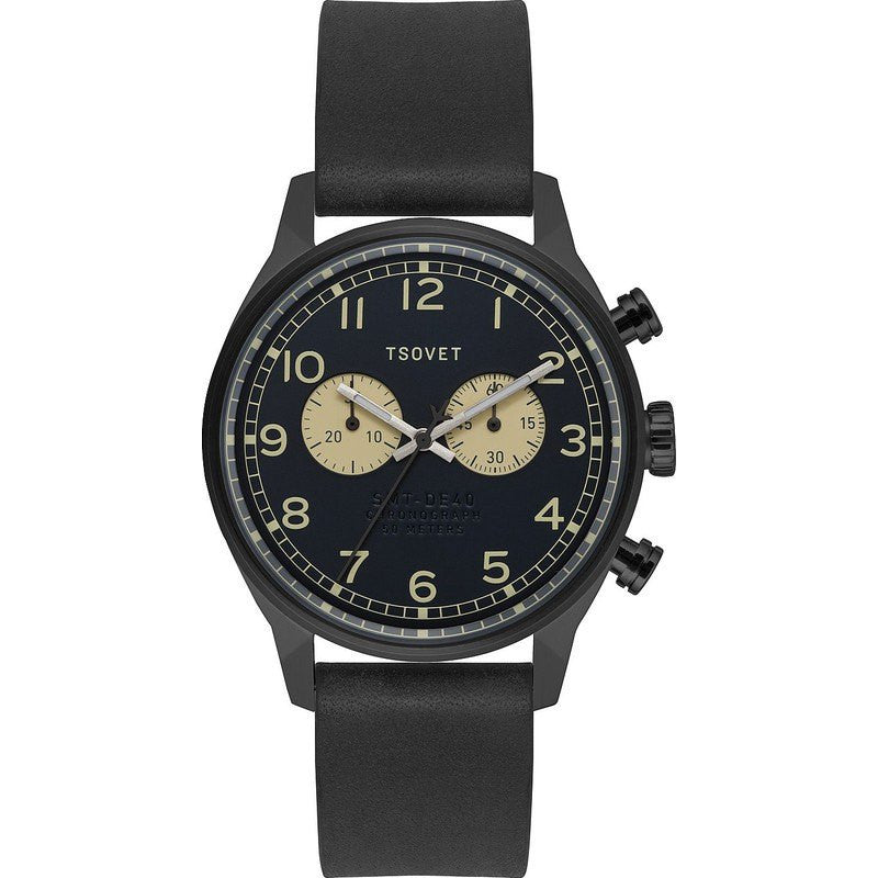Tsovet SVT-DE40 Chronograph Black & Beige Watch | Black Leather DE331010-43