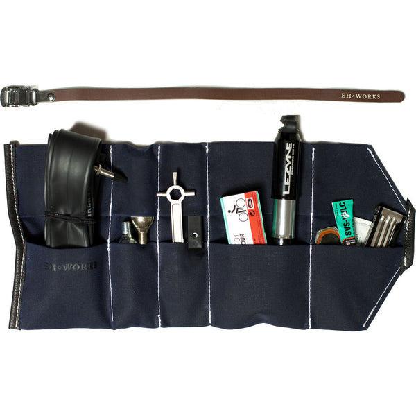 EH Works Essential Bike Tool Roll | Navy with Brown Strap ESSNBR