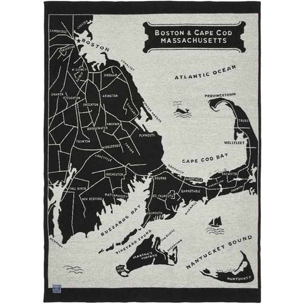 Faribault Boston Map Wool Throw | Black BTCDBK1126