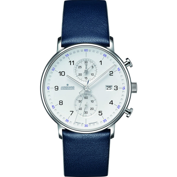 Junghans Form C Chronscope Quartz Matt Silver Dial | Blue Calfskin 041/4775.00