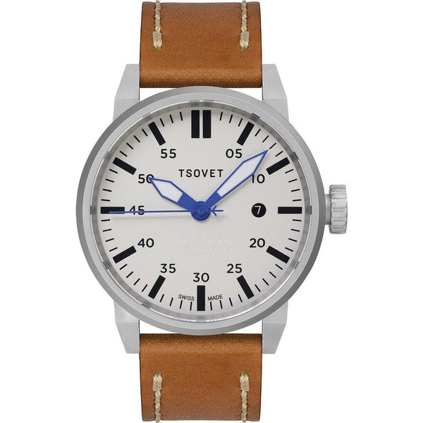 Tsovet SVT-FW44 Automatic White Watch | Brown Leather FW110113-40A
