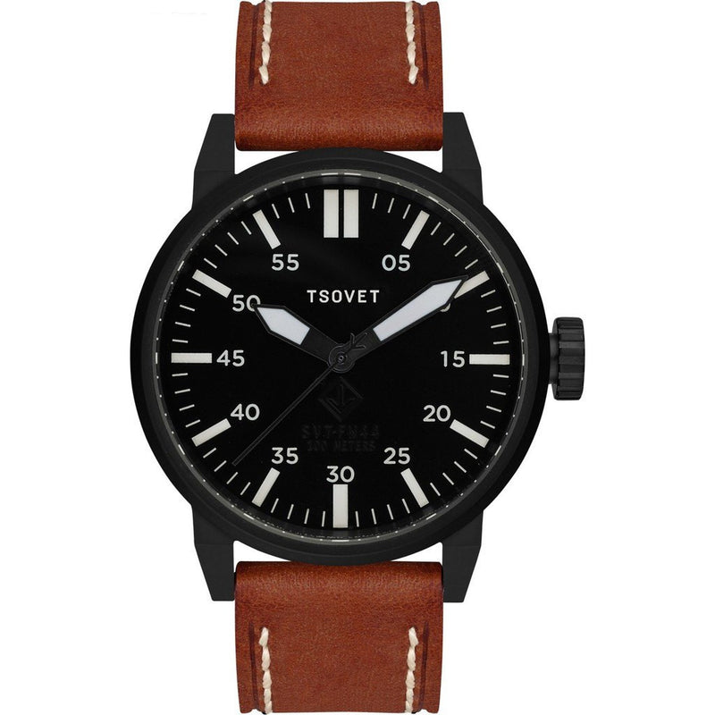 Tsovet SVT-FW44 Matte Black Watch | Brown Leather