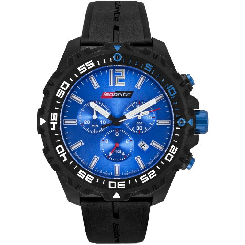 Isobrite T100 Valor Chronograph Men's Watch Black-Blue | Silicone ISO402