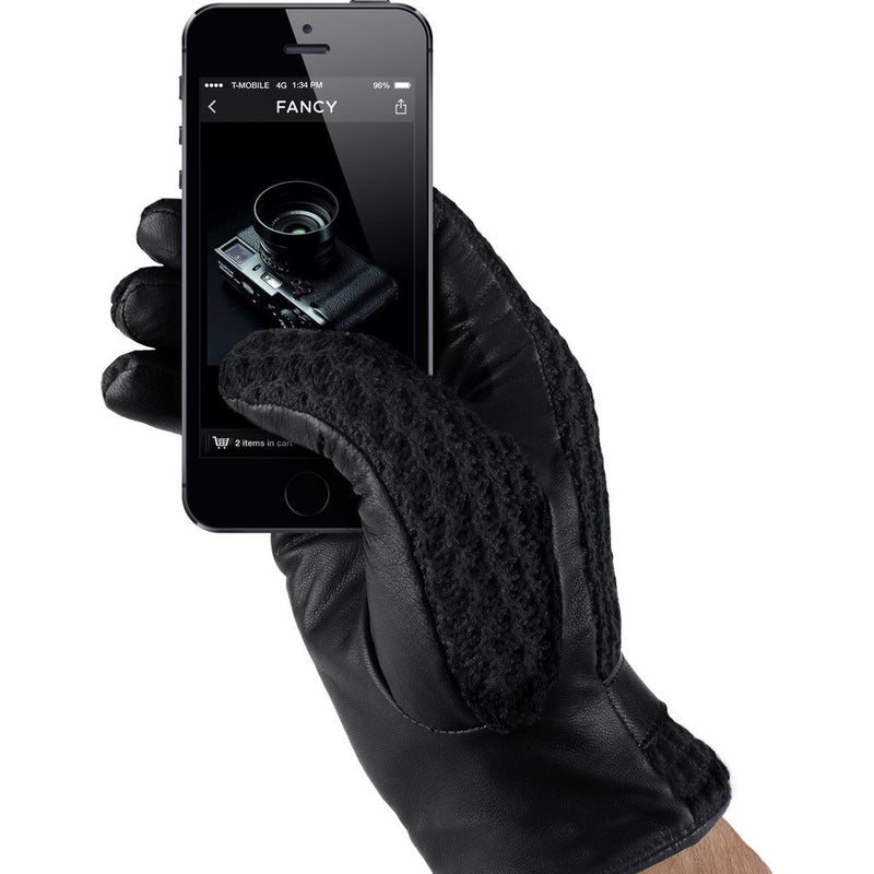 Mujjo Leather Crochet Touchscreen Gloves | Black