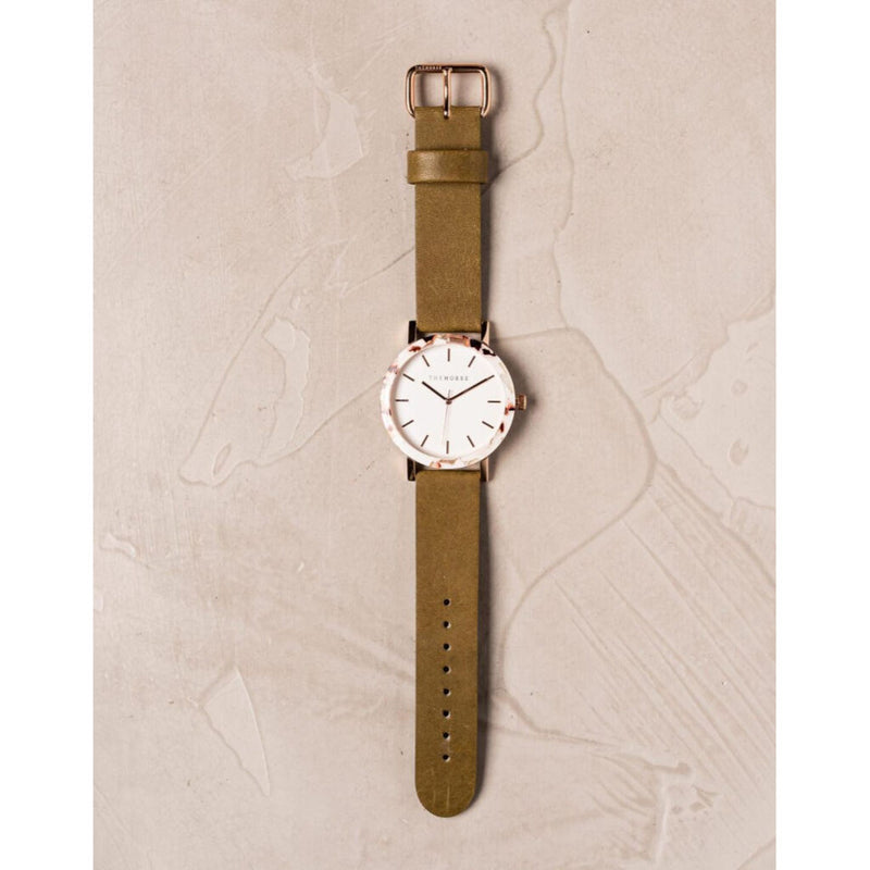 The Horse Resin White Nougat Watch | White/Rose Gold/Olive