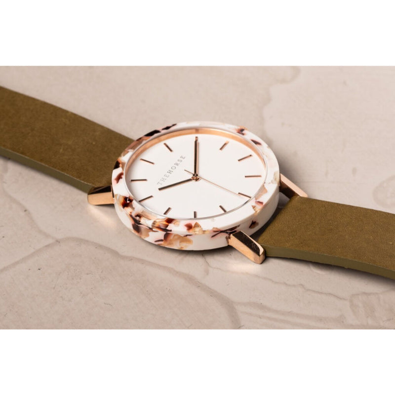 The Horse Resin White Nougat Watch | White/Rose Gold/Olive