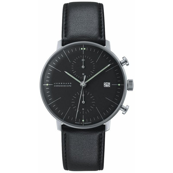 Junghans Max Bill Chronoscope Watch | Black Calfskin 027/4601.00