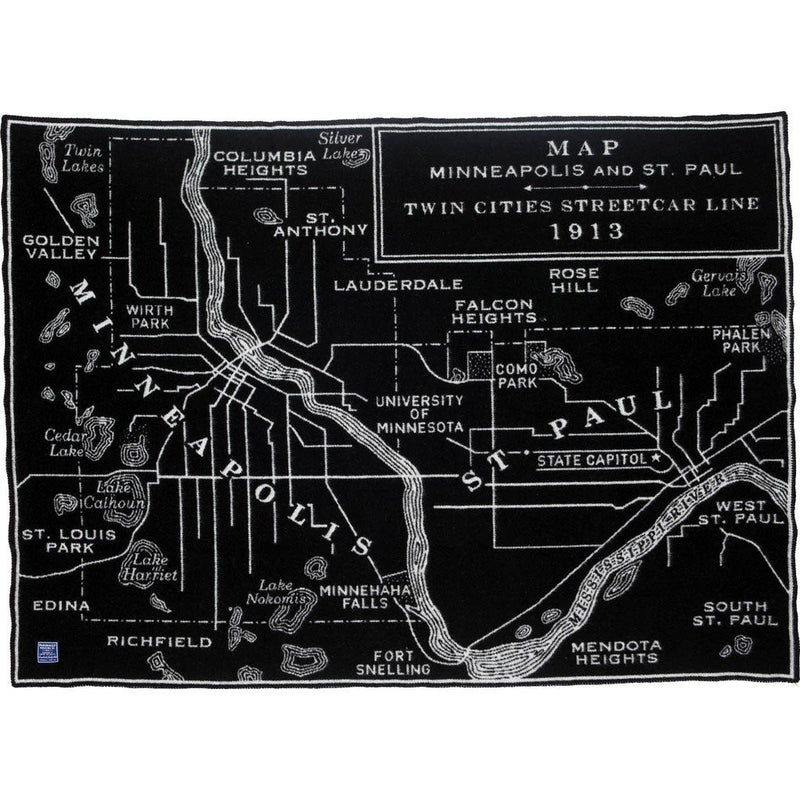 Faribault Saint Paul Map Wool Throw | Black 18600 50x65