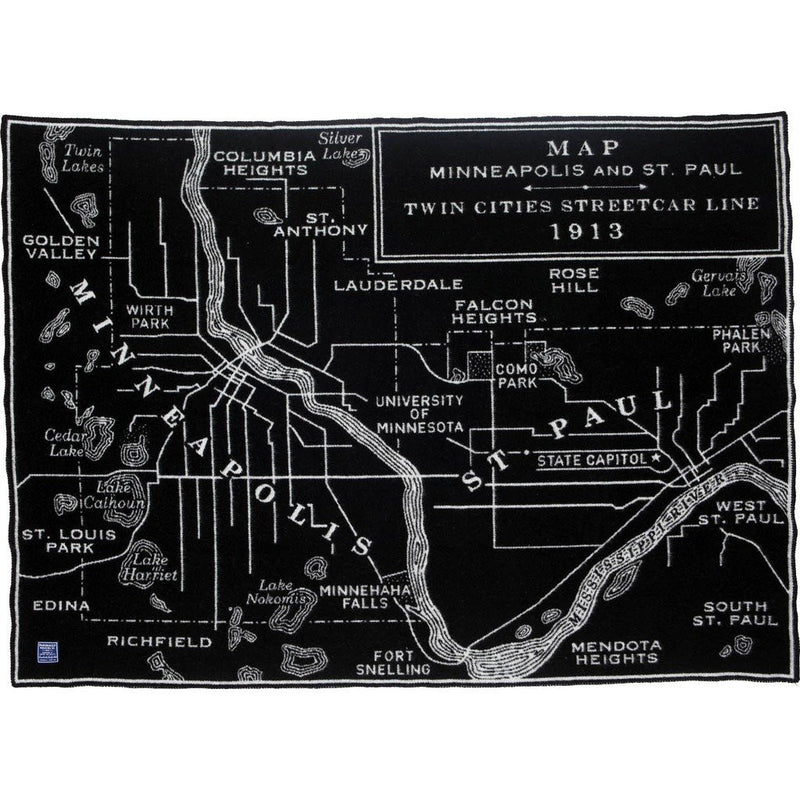 Faribault Saint Paul Map Wool Throw | Black 18600 50x65
