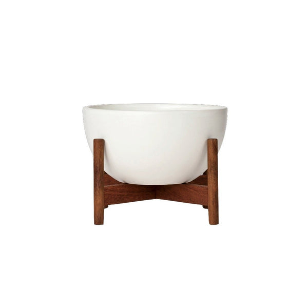 Modernica Case Study Tabletop Bowl With Wood Stand | White CER-W-BWL-8-4-BWA-WHT