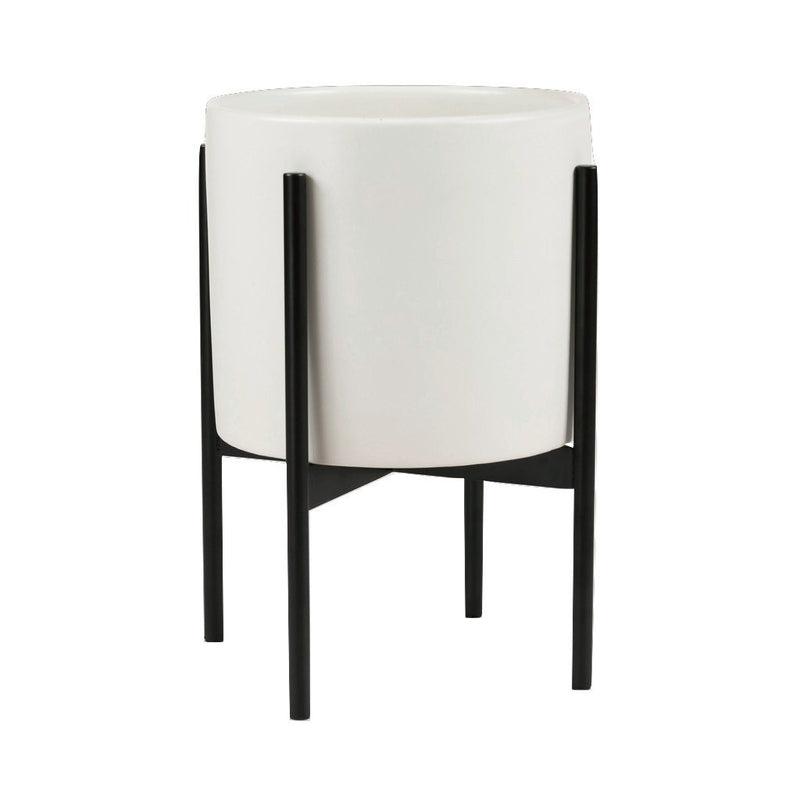 Modernica Case Study Small Cylinder With Metal Stand | White CER-W-CYL-11.5-10-MET-WHT