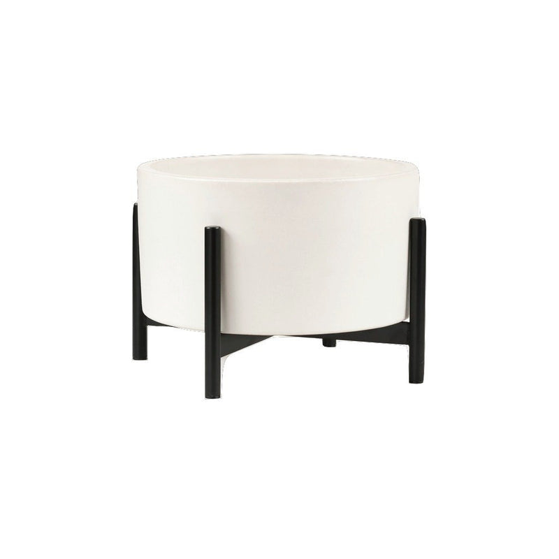 Modernica Case Study Tabletop Cylinder With Metal Stand | White CER-W-CYL-9.5-5-MET-CHR