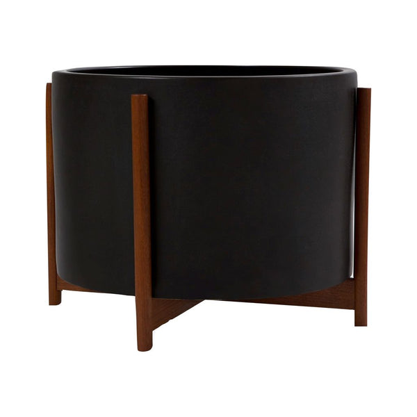 Modernica Case Study Large High Pan with Wood Stand | Charcoal CER-W-HPN-20-13.5-CHR