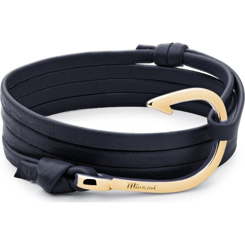 Miansai Gold Plated Hook on Leather Bracelet | Navy Blue 100-0004-015